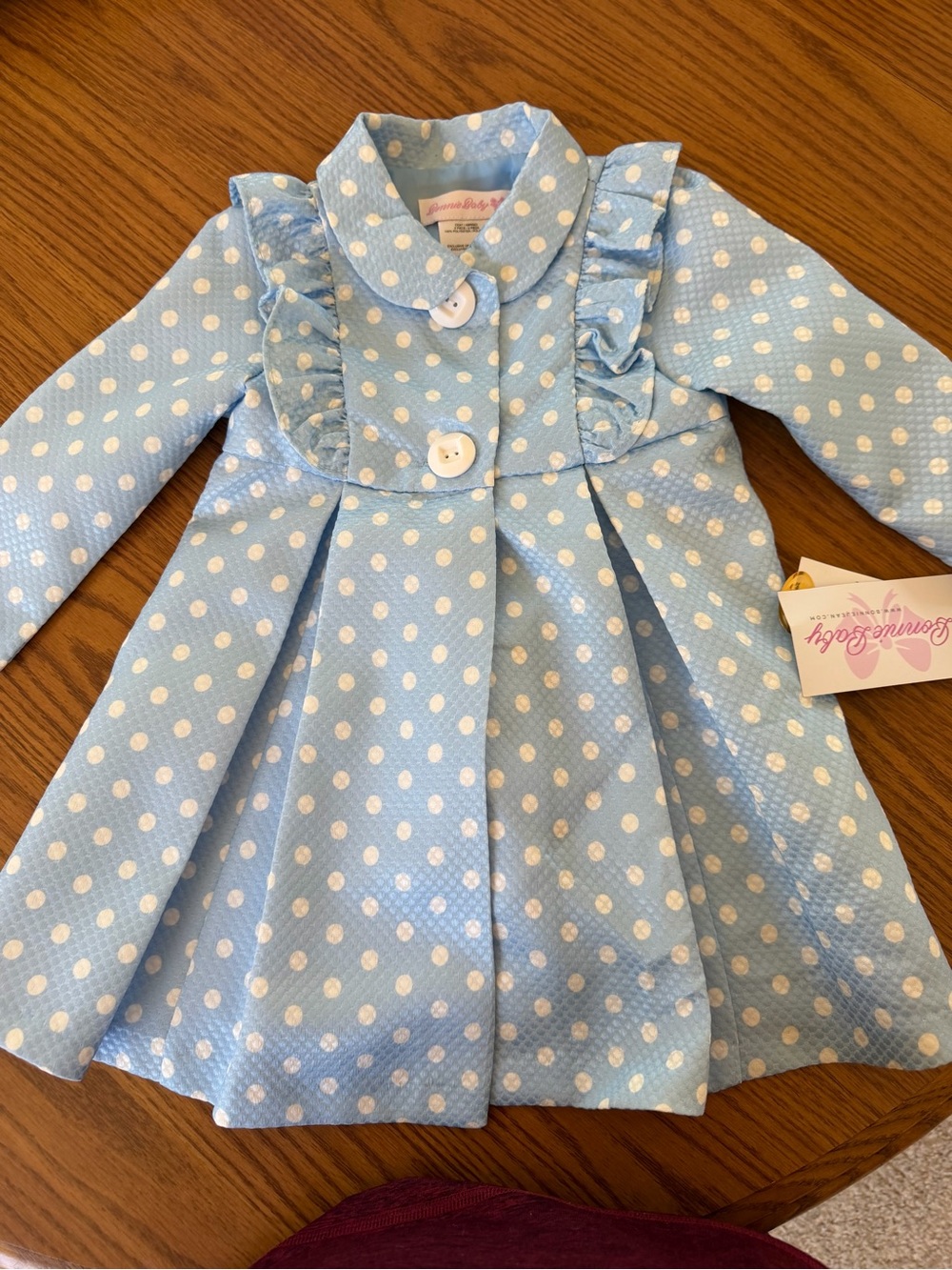 Bonnie Baby Light Blue Polka Dot Ruffle size 18 months over coat! New!